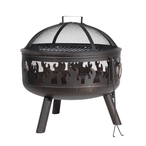 [DG117] Dellonda Deluxe Fire Pit Fireplace Outdoor Patio Heater, Cooking Grill & Poker 61cm