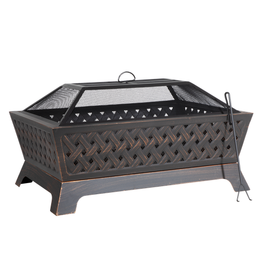 [DG44] Dellonda 89cm Rectangular Outdoor Fire Pit, Antique Bronze Effect