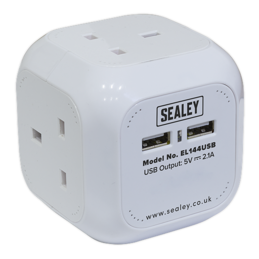 [EL144USB] Sealey 1.4m Extension Cable Cube 4 x 230V & 2 x USB Sockets - White