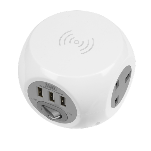 [EL144WC] Sealey 1.4m Extension Cable Cube & Wireless Charging Pad 3 x 230V & 3 x USB Sockets