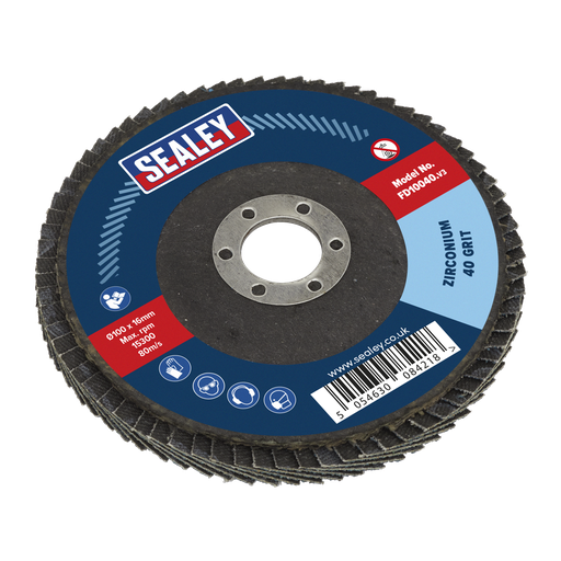 [FD10040] Sealey 100mm Zirconium Flap Disc 40Grit 16mm Bore