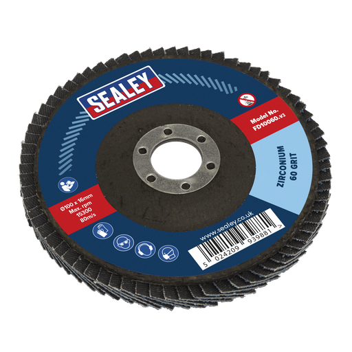 [FD10060] Sealey 100mm Zirconium Flap Disc 60Grit 16mm Bore
