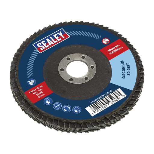 [FD10080] Sealey 100mm Zirconium Flap Disc 80Grit 16mm Bore