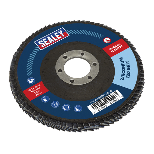 [FD115120] Sealey 115mm Zirconium Flap Disc 120Grit 22mm Bore