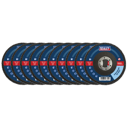 [FD1154010] Sealey 115mm Zirconium Flap Discs 40Grit 22mm Bore - Pack of 10