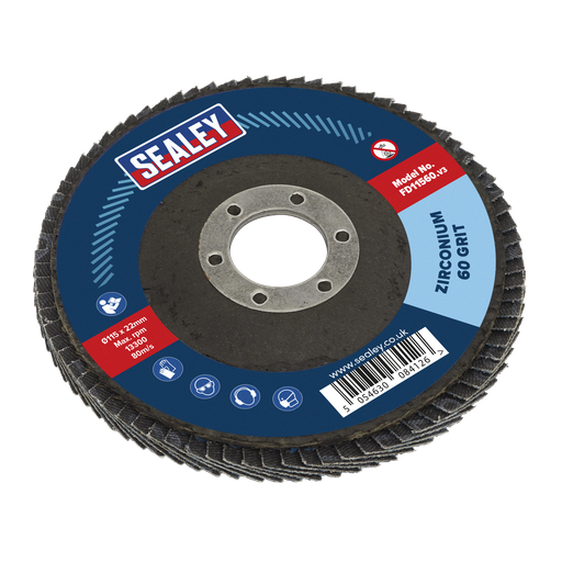 [FD11560] Sealey 115mm Zirconium Flap Disc 60Grit 22mm Bore