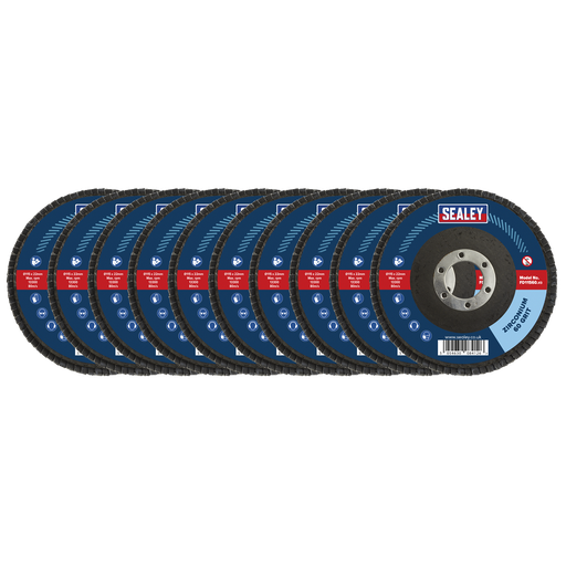 [FD1156010] Sealey 115mm Zirconium Flap Discs 60Grit 22mm Bore - Pack of 10