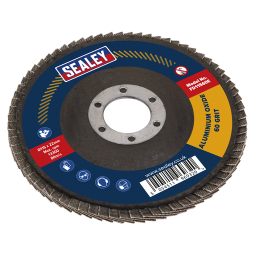 [FD11560E] Sealey 115mm Aluminium Oxide Flap Disc 60Grit 22mm Bore