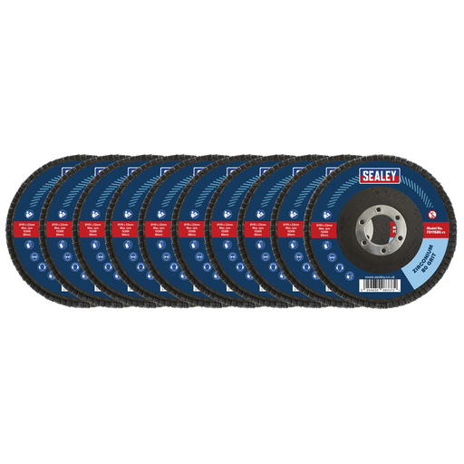 [FD1158010] Sealey 115mm Zirconium Flap Discs 80Grit 22mm Bore - Pack of 10