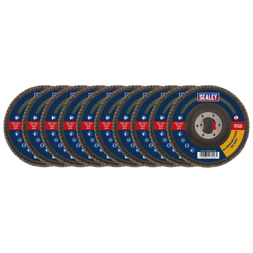 [FD11580E10] Sealey 115mm Aluminium Oxide Flap Discs 80Grit 22mm Bore - Pack of 10