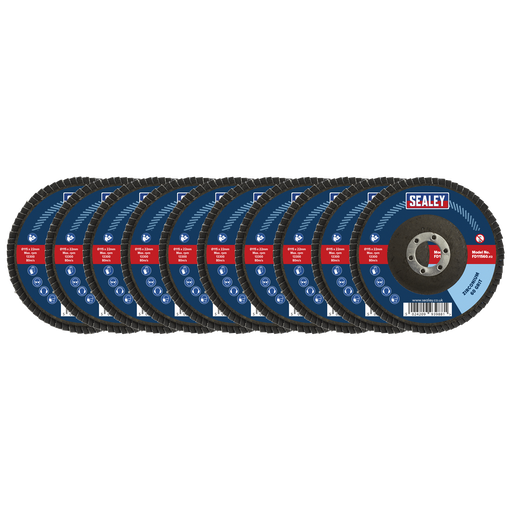 [FD115MIX] Sealey 115mm Zirconium Flap Discs Assorted Grit 22mm Bore - Pack of 10