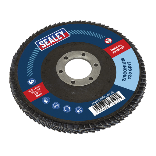 [FD125120] Sealey 125mm Zirconium Flap Disc 120Grit 22mm Bore