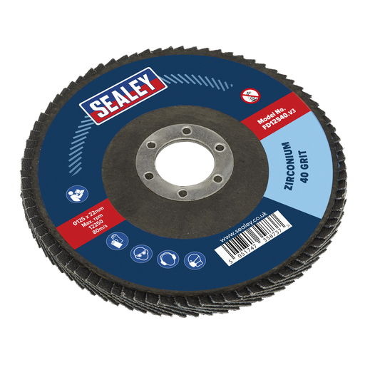 [FD12540] Sealey 125mm Zirconium Flap Disc 40Grit 22mm Bore