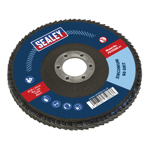 [FD12560] Sealey 125mm Zirconium Flap Disc 60Grit 22mm Bore