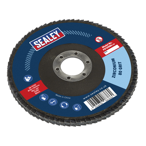 [FD12580] Sealey 125mm Zirconium Flap Disc 80Grit 22mm Bore