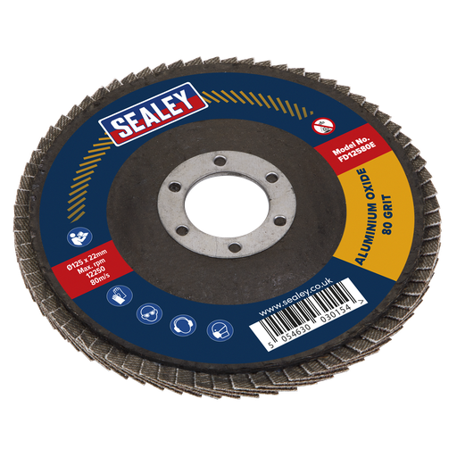 [FD12580E] Sealey 125mm Aluminium Oxide Flap Disc 80Grit 22mm Bore