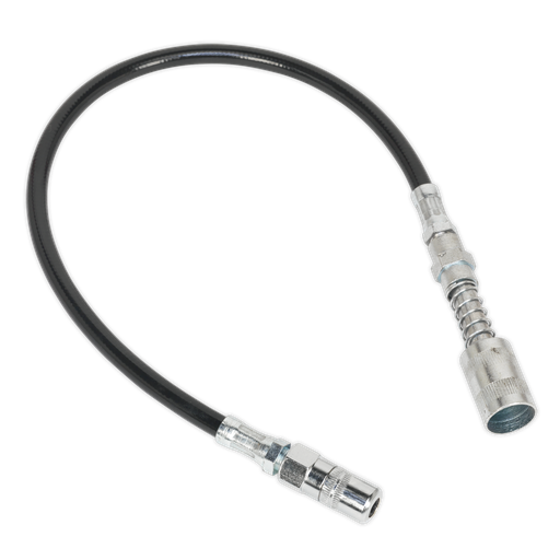 [GGSF450] Sealey Flexible Rubber Grease Gun Delivery Hose with 4-Jaw Connector & Quick Release Coupling 450mm