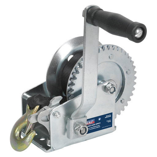 [GWW1200M] Sealey Geared Hand Winch with Webbing Strap 540kg Capacity