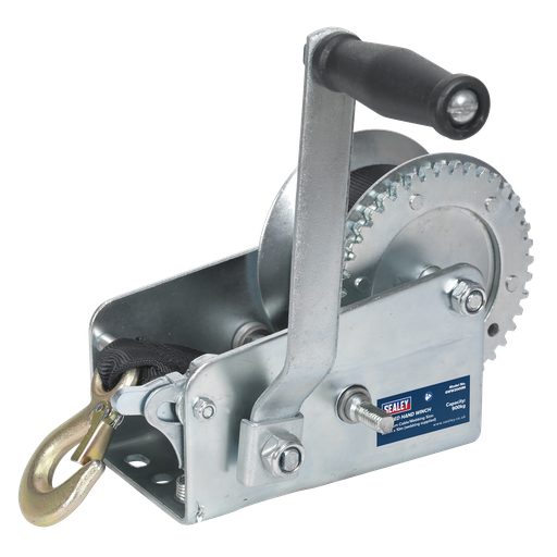 [GWW2000M] Sealey Geared Hand Winch with Webbing Strap 900kg Capacity