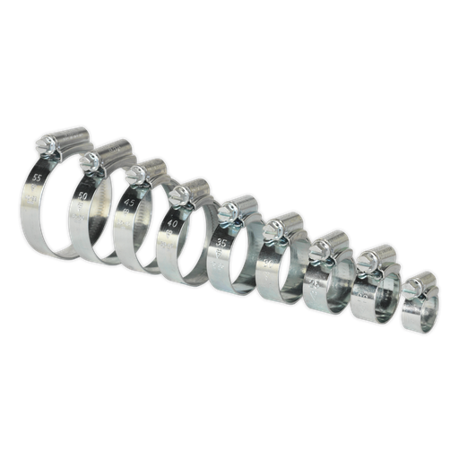 [HCJ85A] Sealey HI-GRIP® Zinc Plated Hose Clip Assortment 9.5-55mm 85pc