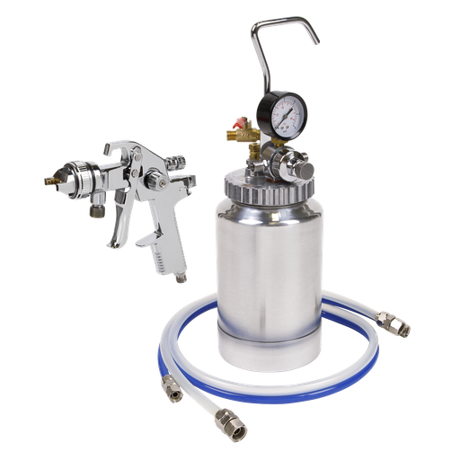 [HVLP-79/P] Sealey HVLP Pressure Pot System with Spray Gun & Hoses 1.7mm Set-Up