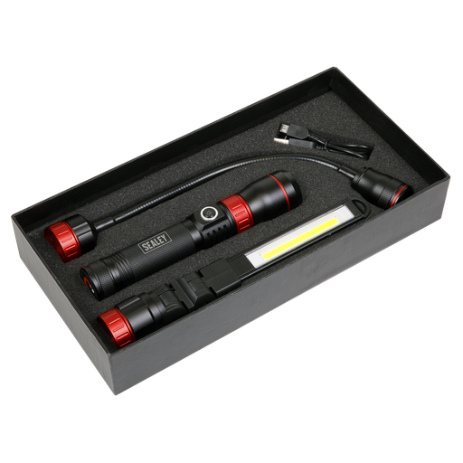 [LED0131R] Sealey 3-in-1 Interchangeable Rechargeable Inspection Light COB LED