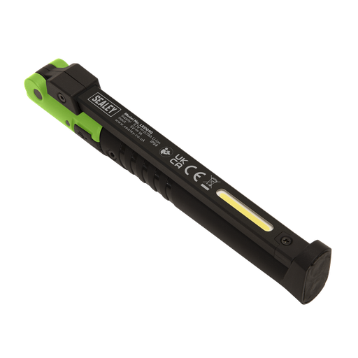 [LED01G] Sealey Rechargeable Slim Folding Pocket Light 2 COB & 1 SMD LED - Green