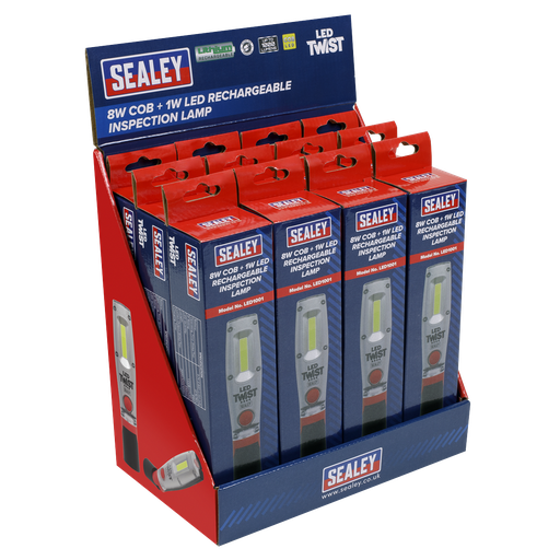 [LED1001DB] Sealey LED Twist Rechargeable Inspection Light 8W - Display Box of 12