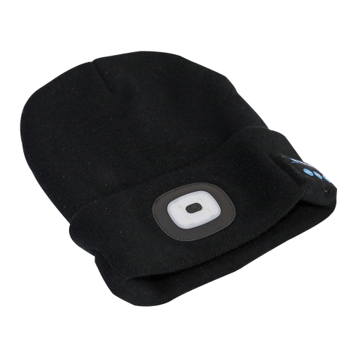 [LED185W] Sealey Rechargeable USB Beanie Hat with Wireless Headphones 1W SMD LED