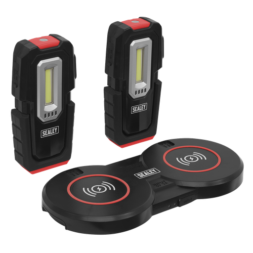 [LEDWCBCOMBO3] Sealey Inspection Light (x2) with Double Wireless Charging Base 3W COB & 1W SMD LED