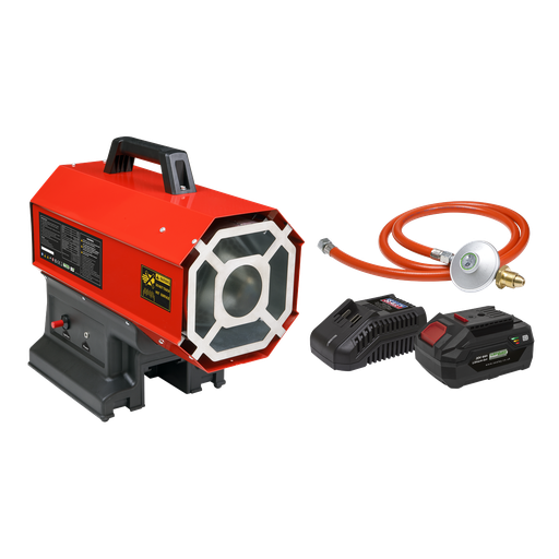 [LP69CCOMBO] Sealey Space Warmer® Propane Heater 30,000-68,000Btu/hr (9-20kW) 230V with 20V 4Ah Kit