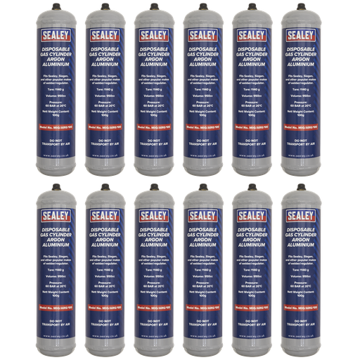 [MIG/ARG/100/12] Sealey Disposable Argon Gas Cylinder 100g - Box of 12