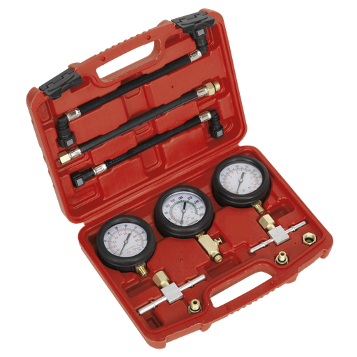 [MS100] Sealey Motorcycle Compression & Fuel Pressure Gauge Set 3pc