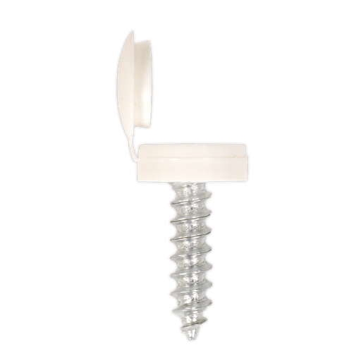 [NPW50] Sealey Numberplate Screw with Flip Cap 4.2 x 19mm, White - Pack of 50