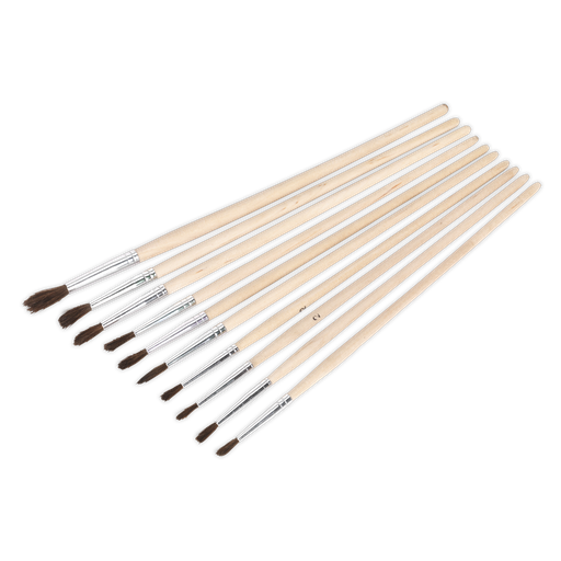 [PB2] Sealey Touch-Up Paint Brush Assortment with Wooden Handle 10pc