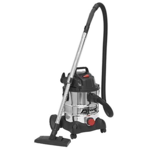[PC200SD] Sealey Vacuum Cleaner Wet & Dry Stainless Drum 20L 1250W/230V