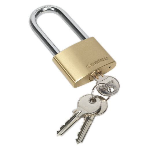 [PL102L] Sealey Brass Body Padlock Long Shackle 50mm