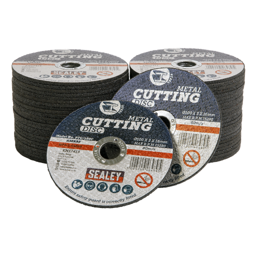 [PTC/100C50] Sealey 100 x 3mm Cutting Disc 16mm Bore - Pack of 50