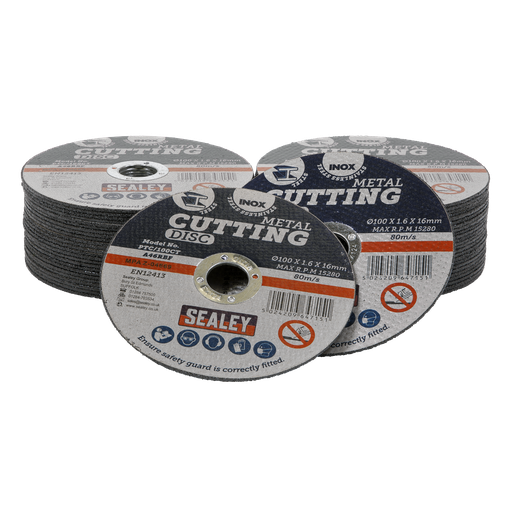 [PTC/100CT50] Sealey 100 x 1.6mm Cutting Disc 16mm Bore - Pack of 50
