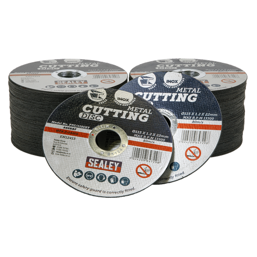 [PTC/115CET100] Sealey 115 x 1.2mm Cutting Disc 22mm Bore - Pack of 100