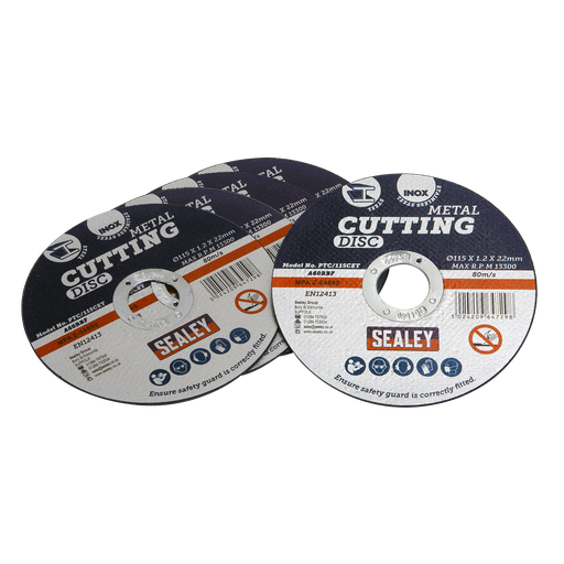[PTC/115CET5] Sealey 115 x 1.2mm Cutting Disc 22mm Bore - Pack of 5