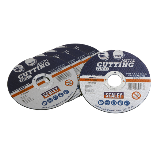 [PTC/115CT5] Sealey 115 x 1.6mm Cutting Disc 22mm Bore - Pack of 5