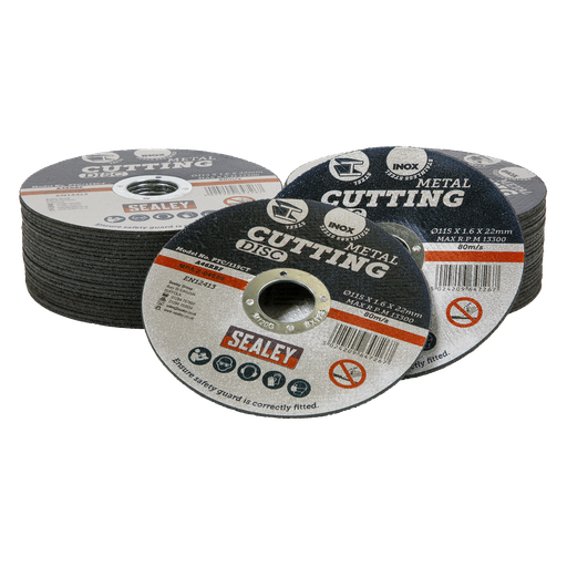 [PTC/115CT50] Sealey 115 x 1.6mm Cutting Disc 22mm Bore - Pack of 50