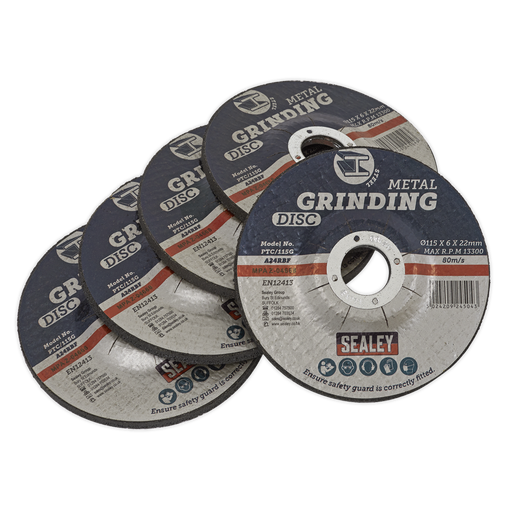 [PTC/115G5] Sealey 115 x 6mm Grinding Disc 22mm Bore - Pack of 5