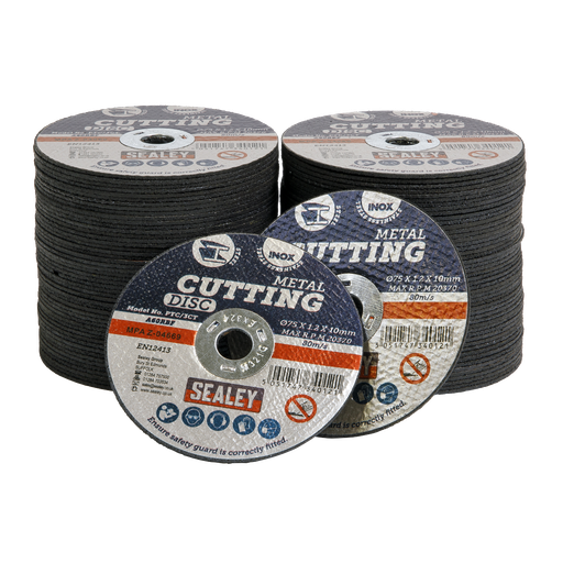 [PTC/3CT100] Sealey 75 x 1.2mm Cutting Disc 10mm Bore - Pack of 100