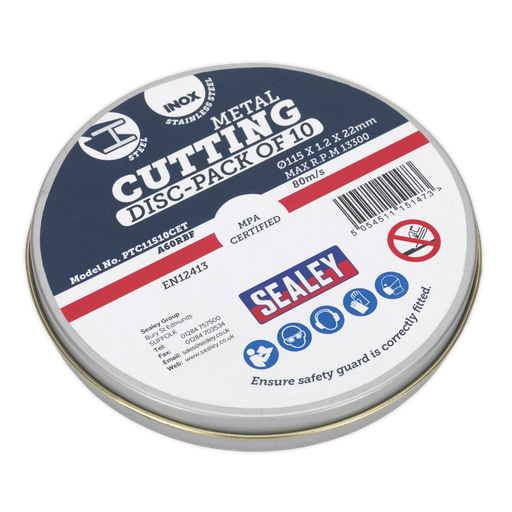 [PTC11510CET] Sealey 115 x 1.2mm Cutting Disc 22mm Bore - Pack of 10