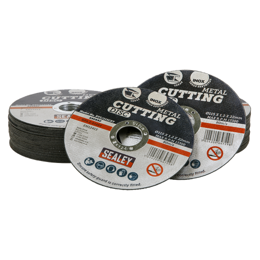 [PTC115CET50] Sealey 115 x 1.2mm Cutting Disc 22mm Bore - Pack of 50