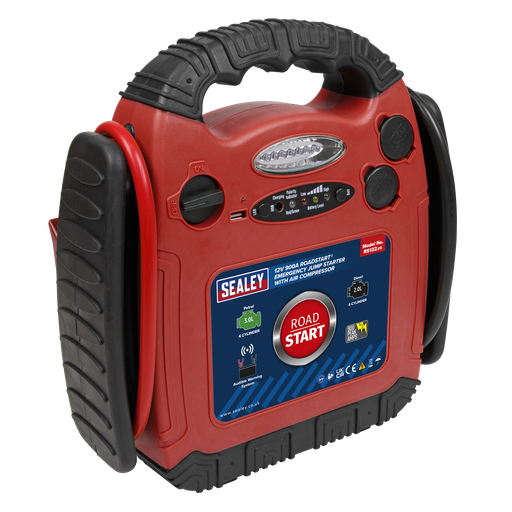 [RS132] Sealey RoadStart® 12V Emergency Jump Starter with Air Compressor 900 Peak Amps