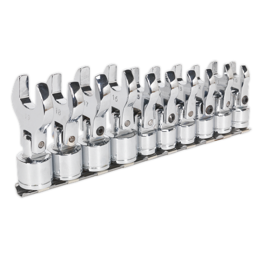 [S01043] Sealey Siegen Flexible Crow's Foot Open-End Spanner Set 3/8"Sq Drive 10pc