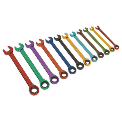 [S01075] Sealey Siegen Multi-Coloured Combination Ratchet Spanner Set 12pc